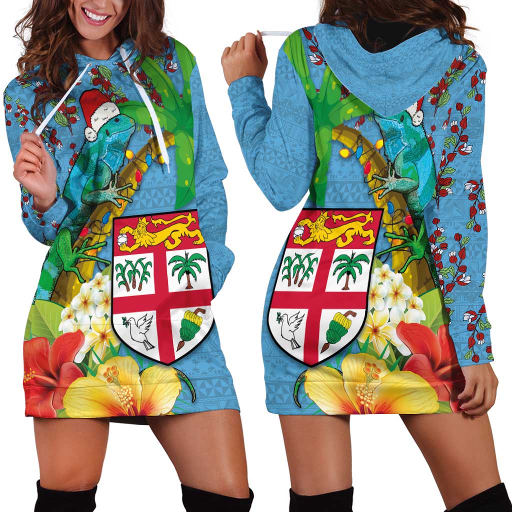 Fijians Iguana Tagimoucia Christmas Hoodie Dress Christmas Palm Tree and Hibiscus LT03 - Polynesian Pride