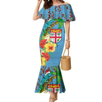 Fijians Iguana Tagimoucia Christmas Mermaid Dress Christmas Palm Tree and Hibiscus LT03 Women Blue - Polynesian Pride