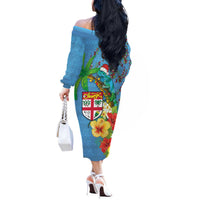 Fijians Iguana Tagimoucia Christmas Off The Shoulder Long Sleeve Dress Christmas Palm Tree and Hibiscus LT03 - Polynesian Pride