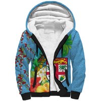 Fijians Iguana Tagimoucia Christmas Sherpa Hoodie Christmas Palm Tree and Hibiscus LT03 Unisex Blue - Polynesian Pride