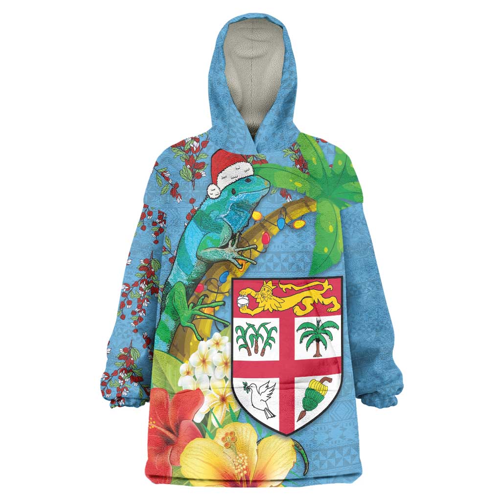 Fijians Iguana Tagimoucia Christmas Wearable Blanket Hoodie Christmas Palm Tree and Hibiscus LT03 One Size Blue - Polynesian Pride