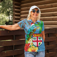 Fijians Iguana Tagimoucia Christmas Women Polo Shirt Christmas Palm Tree and Hibiscus LT03 - Polynesian Pride
