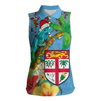 Fijians Iguana Tagimoucia Christmas Women Sleeveless Polo Shirt Christmas Palm Tree and Hibiscus LT03 Female Blue - Polynesian Pride