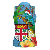 Fijians Iguana Tagimoucia Christmas Women Sleeveless Polo Shirt Christmas Palm Tree and Hibiscus LT03 - Polynesian Pride