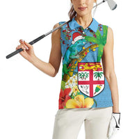 Fijians Iguana Tagimoucia Christmas Women Sleeveless Polo Shirt Christmas Palm Tree and Hibiscus LT03 - Polynesian Pride