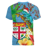 Fijians Iguana Tagimoucia Christmas Women V-Neck T-Shirt Christmas Palm Tree and Hibiscus LT03 - Polynesian Pride