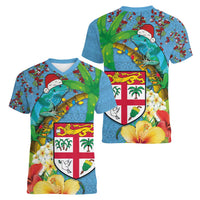 Fijians Iguana Tagimoucia Christmas Women V-Neck T-Shirt Christmas Palm Tree and Hibiscus LT03 - Polynesian Pride