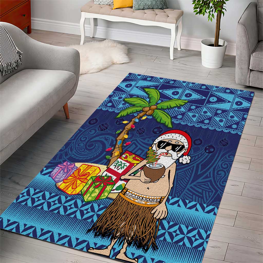 The Funny Santa Wears Sulu Christmas Area Rug Fijian Christmas Palm Tree With Masi Art Tattoo LT03 - Polynesian Pride