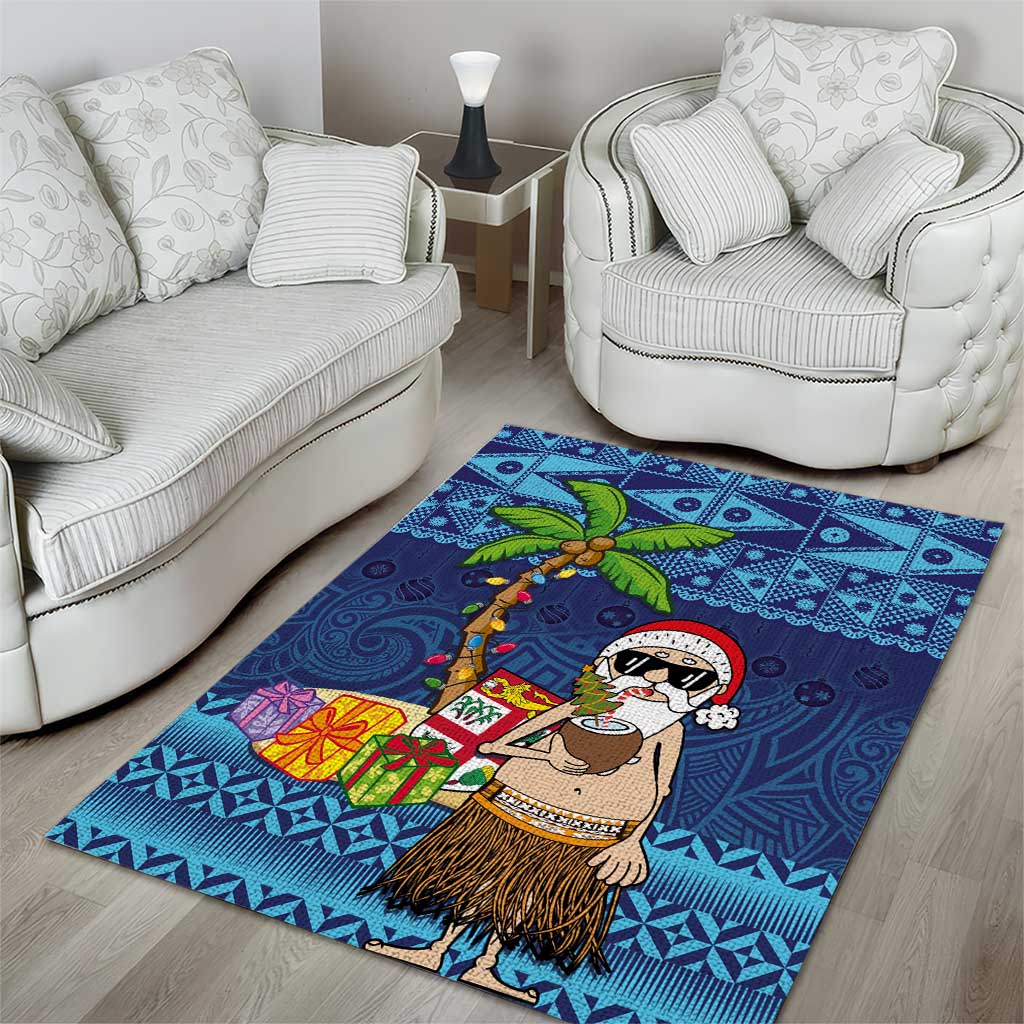 The Funny Santa Wears Sulu Christmas Area Rug Fijian Christmas Palm Tree With Masi Art Tattoo LT03 - Polynesian Pride