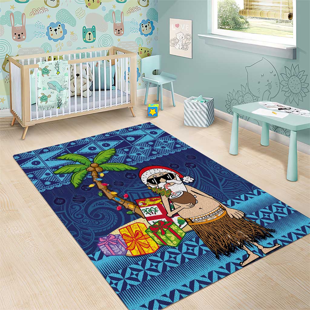 The Funny Santa Wears Sulu Christmas Area Rug Fijian Christmas Palm Tree With Masi Art Tattoo LT03 - Polynesian Pride