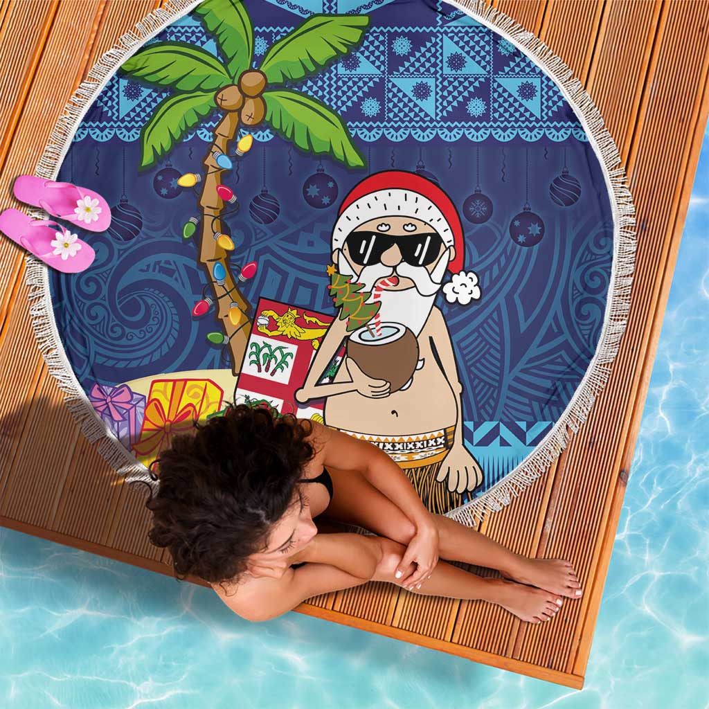 The Funny Santa Wears Sulu Christmas Beach Blanket Fijian Christmas Palm Tree With Masi Art Tattoo LT03 - Polynesian Pride