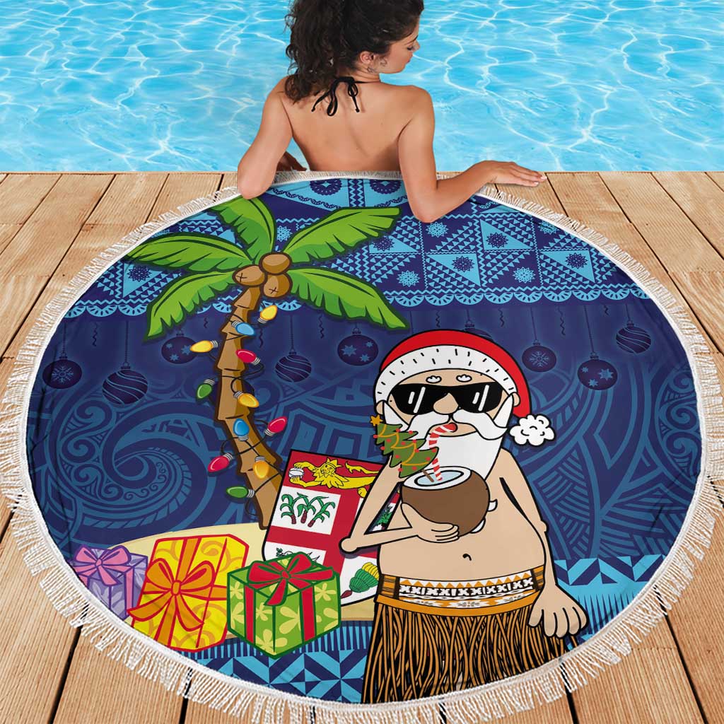 The Funny Santa Wears Sulu Christmas Beach Blanket Fijian Christmas Palm Tree With Masi Art Tattoo LT03 - Polynesian Pride