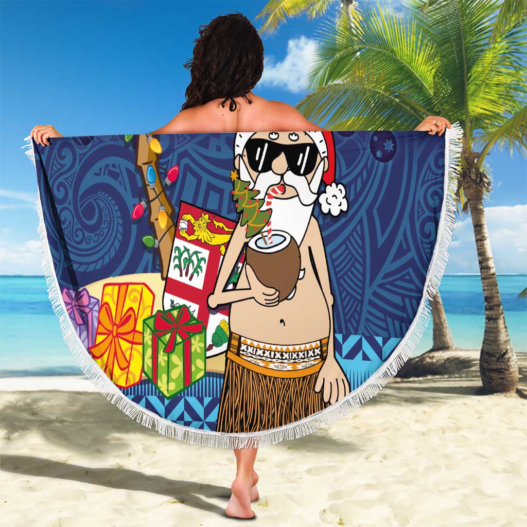 The Funny Santa Wears Sulu Christmas Beach Blanket Fijian Christmas Palm Tree With Masi Art Tattoo LT03 - Polynesian Pride