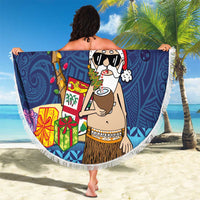 The Funny Santa Wears Sulu Christmas Beach Blanket Fijian Christmas Palm Tree With Masi Art Tattoo LT03 - Polynesian Pride
