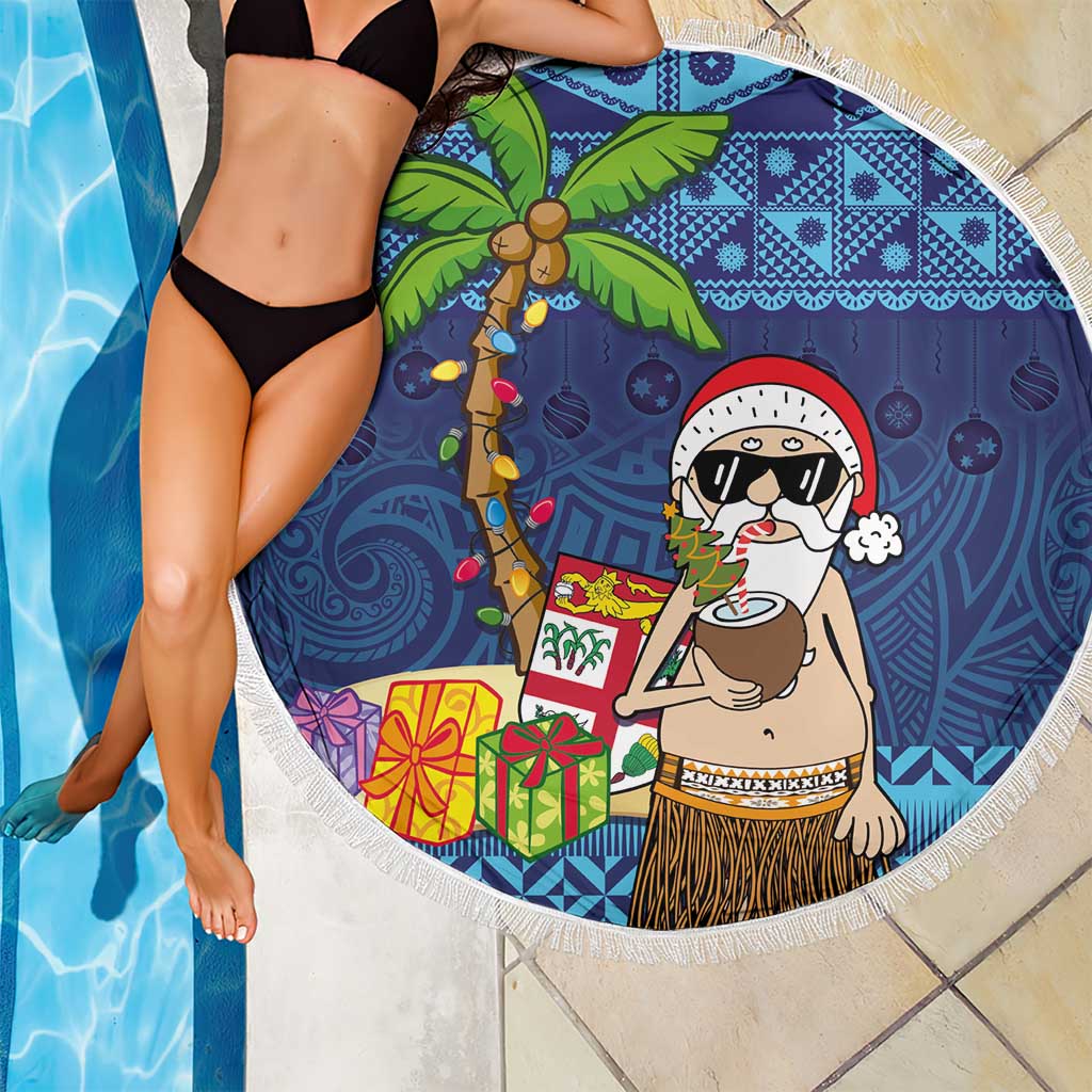 The Funny Santa Wears Sulu Christmas Beach Blanket Fijian Christmas Palm Tree With Masi Art Tattoo LT03 - Polynesian Pride