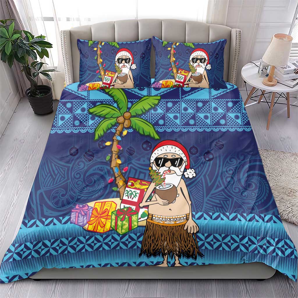 The Funny Santa Wears Sulu Christmas Bedding Set Fijian Christmas Palm Tree With Masi Art Tattoo LT03 - Polynesian Pride