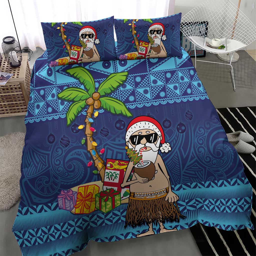 The Funny Santa Wears Sulu Christmas Bedding Set Fijian Christmas Palm Tree With Masi Art Tattoo LT03 - Polynesian Pride