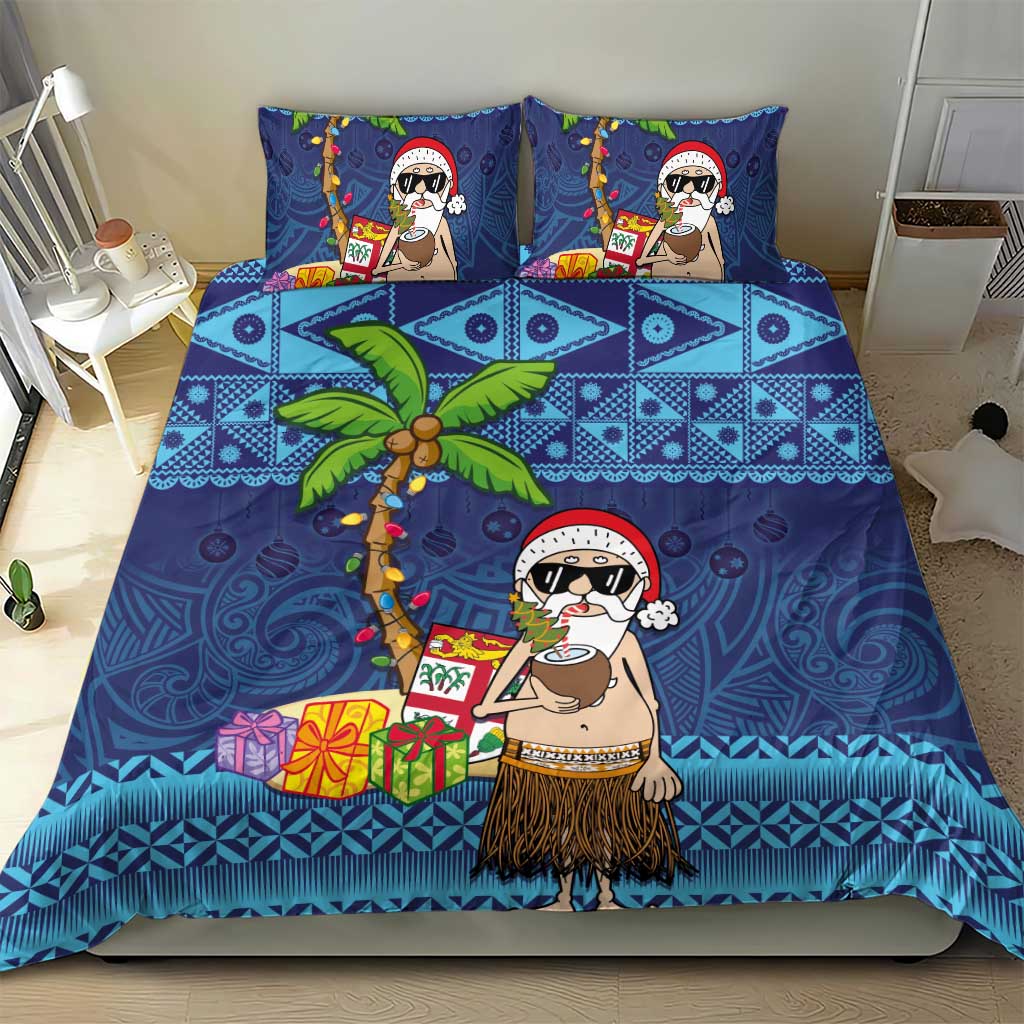 The Funny Santa Wears Sulu Christmas Bedding Set Fijian Christmas Palm Tree With Masi Art Tattoo LT03 - Polynesian Pride