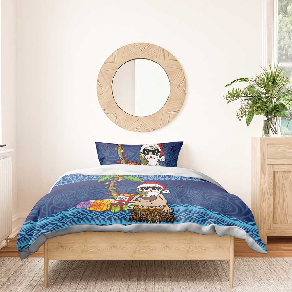 The Funny Santa Wears Sulu Christmas Bedding Set Fijian Christmas Palm Tree With Masi Art Tattoo LT03 - Polynesian Pride