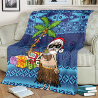 The Funny Santa Wears Sulu Christmas Blanket Fijian Christmas Palm Tree With Masi Art Tattoo LT03 - Polynesian Pride