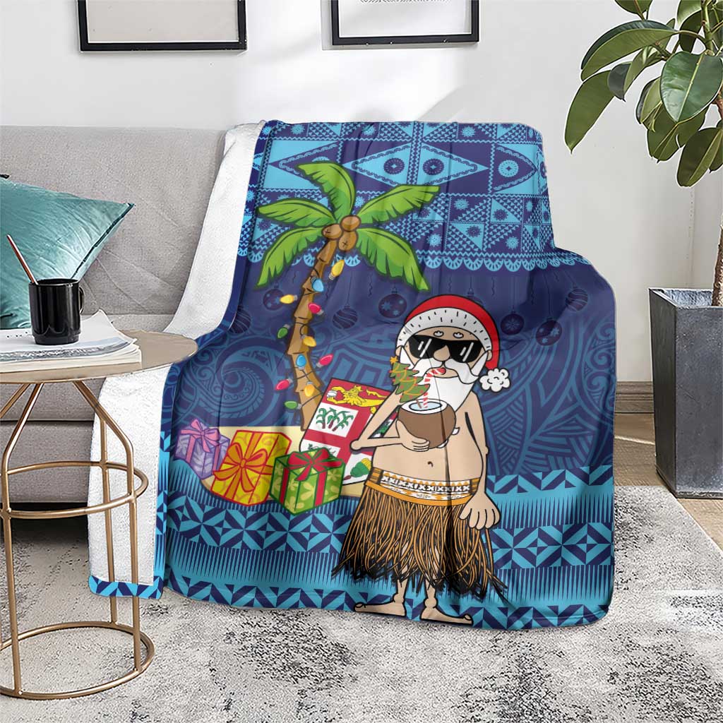 The Funny Santa Wears Sulu Christmas Blanket Fijian Christmas Palm Tree With Masi Art Tattoo LT03 - Polynesian Pride