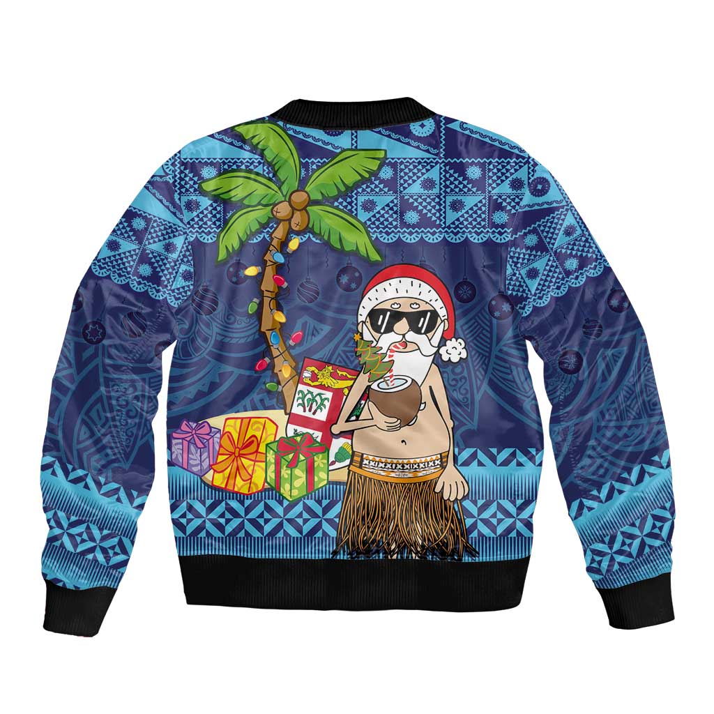 The Funny Santa Wears Sulu Christmas Bomber Jacket Fijian Christmas Palm Tree With Masi Art Tattoo LT03 - Polynesian Pride