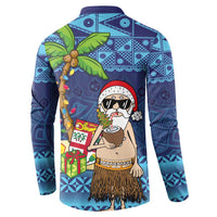 The Funny Santa Wears Sulu Christmas Button Sweatshirt Fijian Christmas Palm Tree With Masi Art Tattoo LT03 - Polynesian Pride