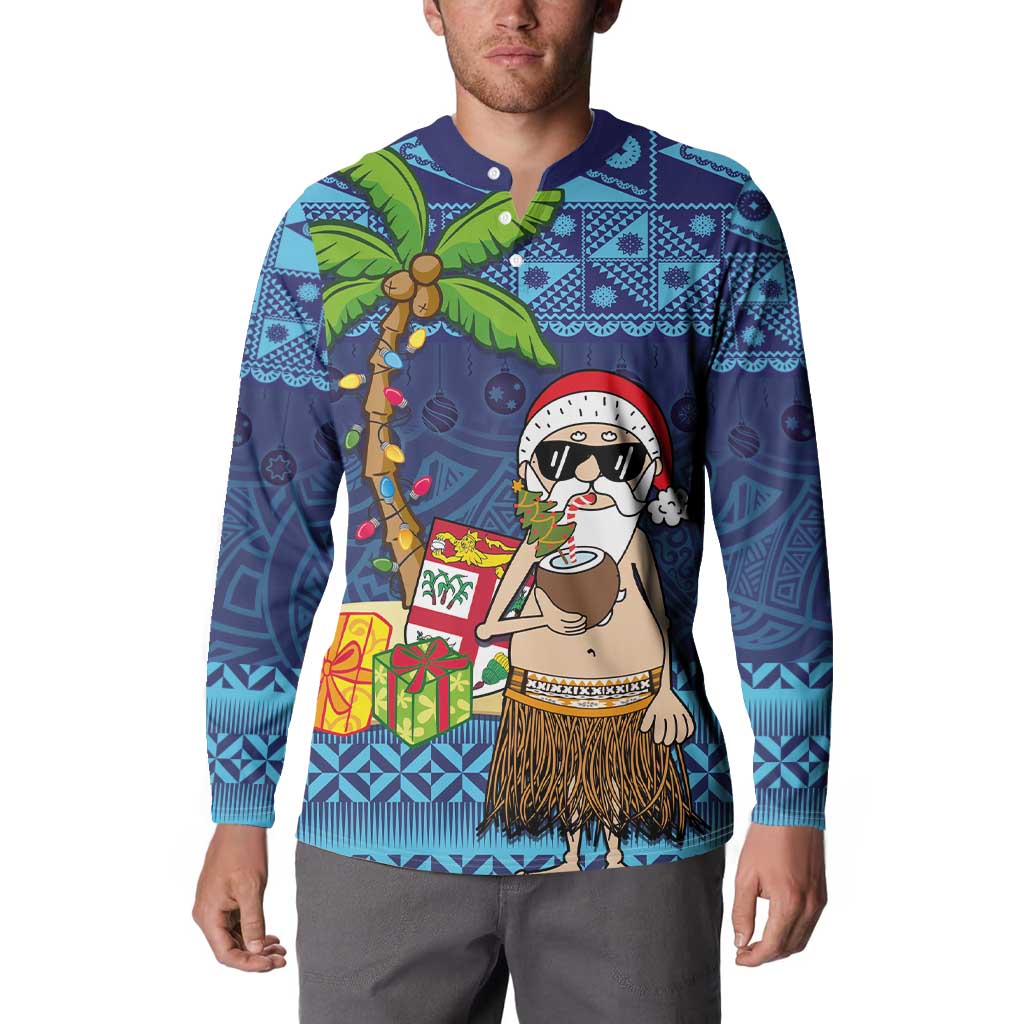 The Funny Santa Wears Sulu Christmas Button Sweatshirt Fijian Christmas Palm Tree With Masi Art Tattoo LT03 - Polynesian Pride