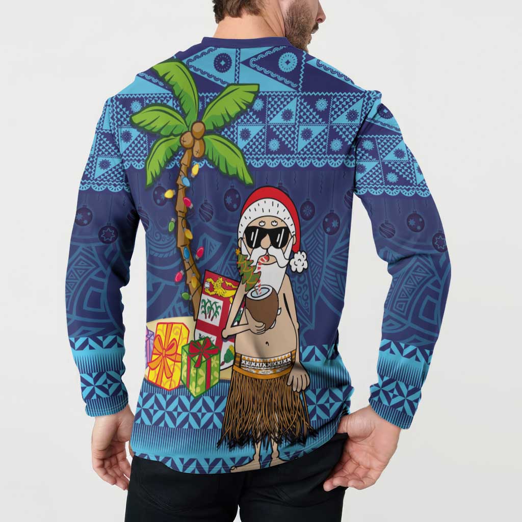 The Funny Santa Wears Sulu Christmas Button Sweatshirt Fijian Christmas Palm Tree With Masi Art Tattoo LT03 - Polynesian Pride