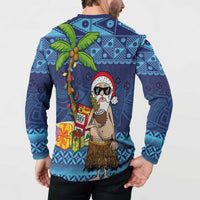 The Funny Santa Wears Sulu Christmas Button Sweatshirt Fijian Christmas Palm Tree With Masi Art Tattoo LT03 - Polynesian Pride