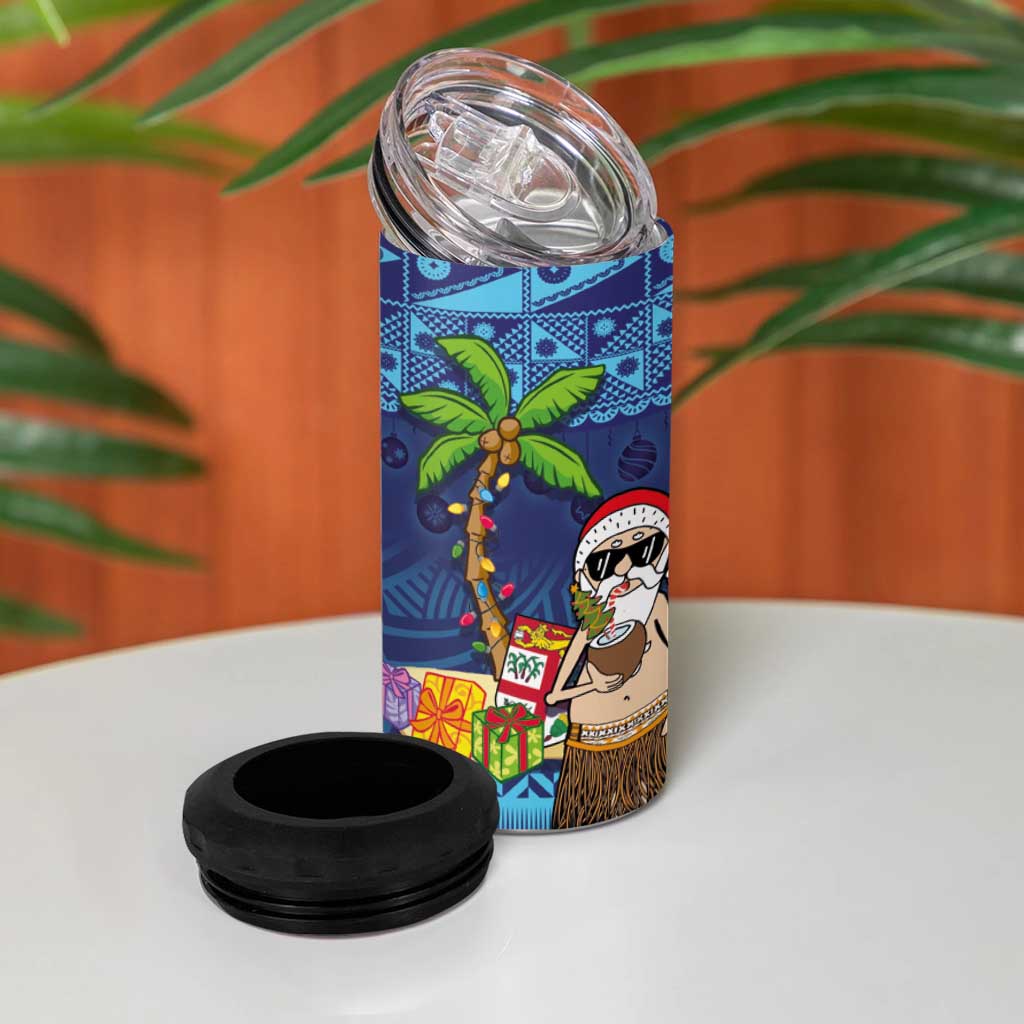 The Funny Santa Wears Sulu Christmas 4 in 1 Can Cooler Tumbler Fijian Christmas Palm Tree With Masi Art Tattoo LT03 - Polynesian Pride