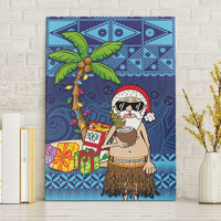 The Funny Santa Wears Sulu Christmas Canvas Wall Art Fijian Christmas Palm Tree With Masi Art Tattoo LT03 Without Frame Blue - Polynesian Pride