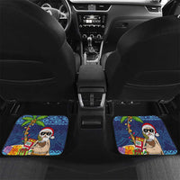 The Funny Santa Wears Sulu Christmas Car Mats Fijian Christmas Palm Tree With Masi Art Tattoo LT03 Set 2pcs - Back Blue - Polynesian Pride