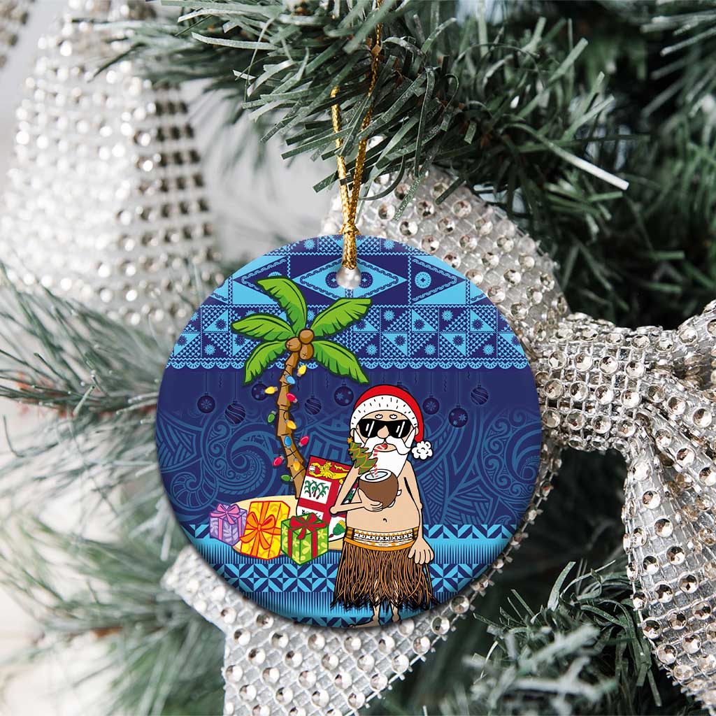 The Funny Santa Wears Sulu Christmas Ceramic Ornament Fijian Christmas Palm Tree With Masi Art Tattoo LT03 - Polynesian Pride