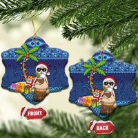 The Funny Santa Wears Sulu Christmas Ceramic Ornament Fijian Christmas Palm Tree With Masi Art Tattoo LT03 Snow Flake Blue - Polynesian Pride