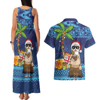 The Funny Santa Wears Sulu Christmas Couples Matching Tank Maxi Dress and Hawaiian Shirt Fijian Christmas Palm Tree With Masi Art Tattoo LT03 - Polynesian Pride