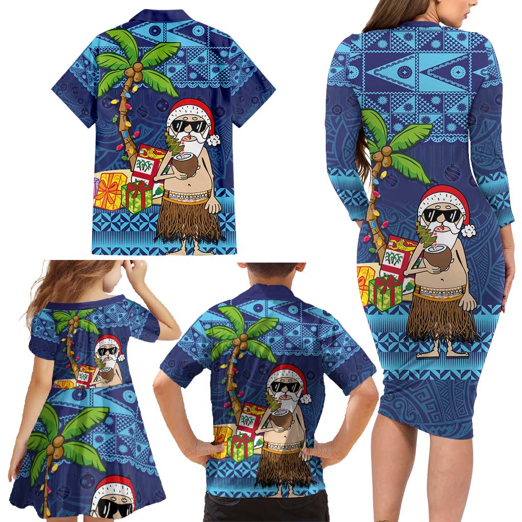 The Funny Santa Wears Sulu Christmas Family Matching Long Sleeve Bodycon Dress and Hawaiian Shirt Fijian Christmas Palm Tree With Masi Art Tattoo LT03 - Polynesian Pride