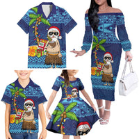 The Funny Santa Wears Sulu Christmas Family Matching Off The Shoulder Long Sleeve Dress and Hawaiian Shirt Fijian Christmas Palm Tree With Masi Art Tattoo LT03 - Polynesian Pride