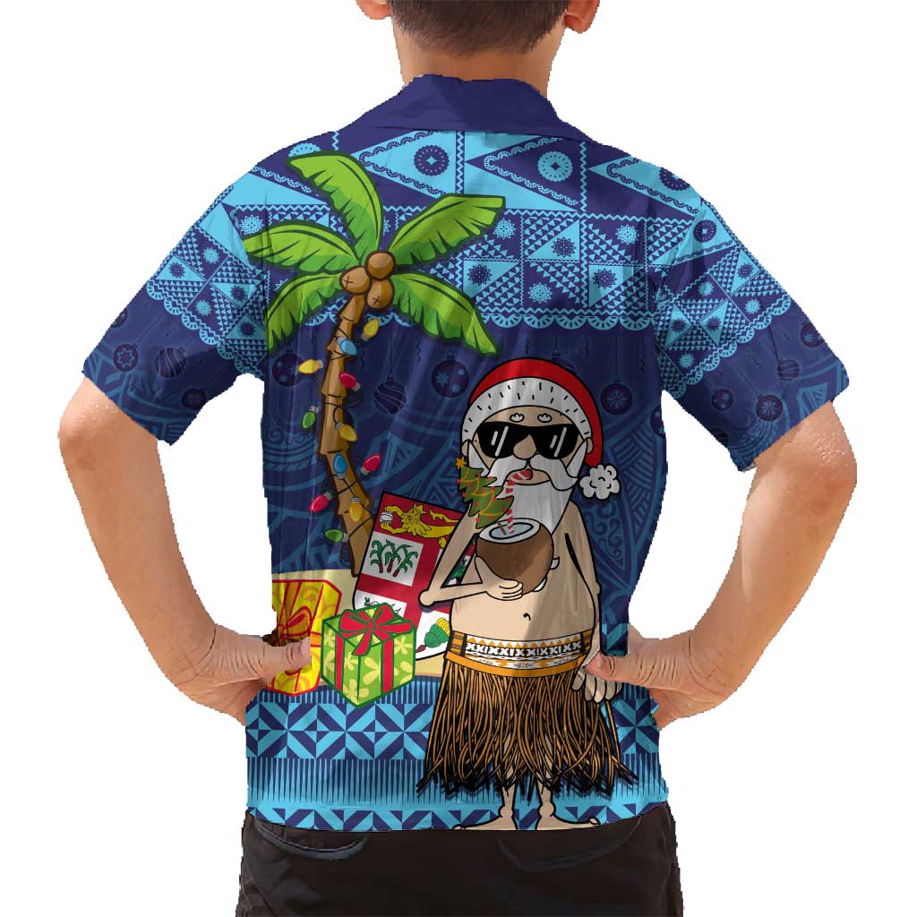 The Funny Santa Wears Sulu Christmas Family Matching Off Shoulder Maxi Dress and Hawaiian Shirt Fijian Christmas Palm Tree With Masi Art Tattoo LT03 - Polynesian Pride