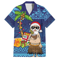 The Funny Santa Wears Sulu Christmas Family Matching Short Sleeve Bodycon Dress and Hawaiian Shirt Fijian Christmas Palm Tree With Masi Art Tattoo LT03 Dad's Shirt - Short Sleeve Blue - Polynesian Pride