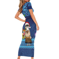 The Funny Santa Wears Sulu Christmas Family Matching Short Sleeve Bodycon Dress and Hawaiian Shirt Fijian Christmas Palm Tree With Masi Art Tattoo LT03 - Polynesian Pride