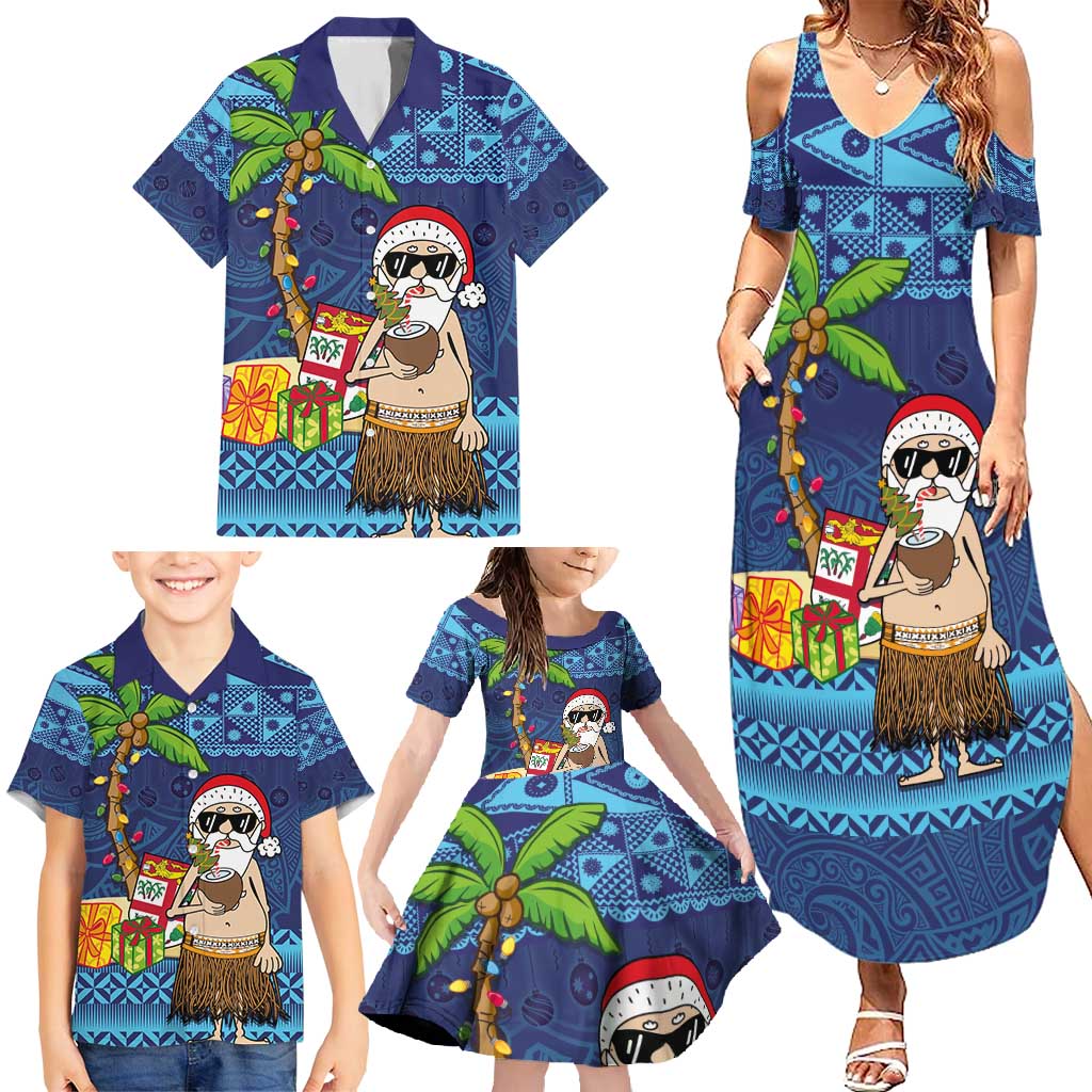 The Funny Santa Wears Sulu Christmas Family Matching Summer Maxi Dress and Hawaiian Shirt Fijian Christmas Palm Tree With Masi Art Tattoo LT03 - Polynesian Pride