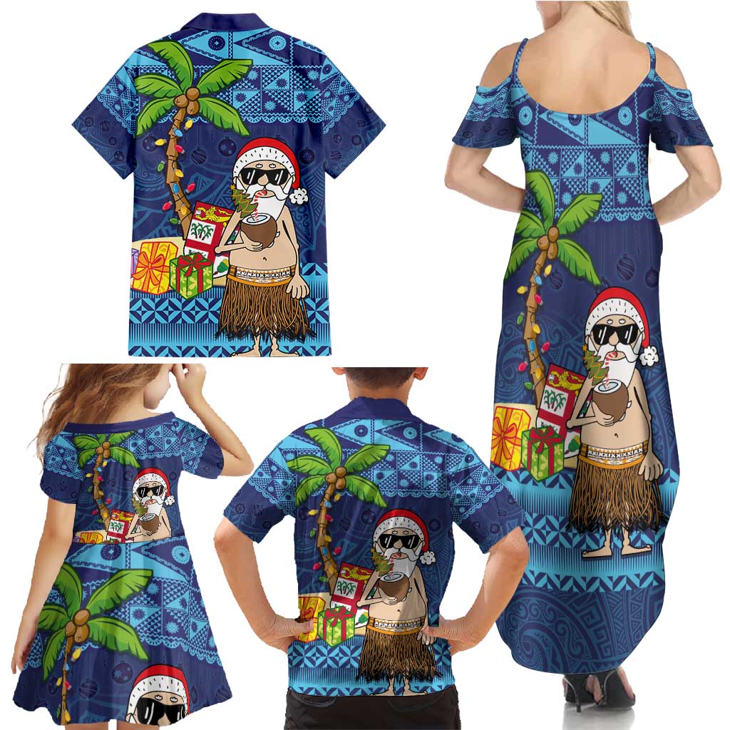 The Funny Santa Wears Sulu Christmas Family Matching Summer Maxi Dress and Hawaiian Shirt Fijian Christmas Palm Tree With Masi Art Tattoo LT03 - Polynesian Pride