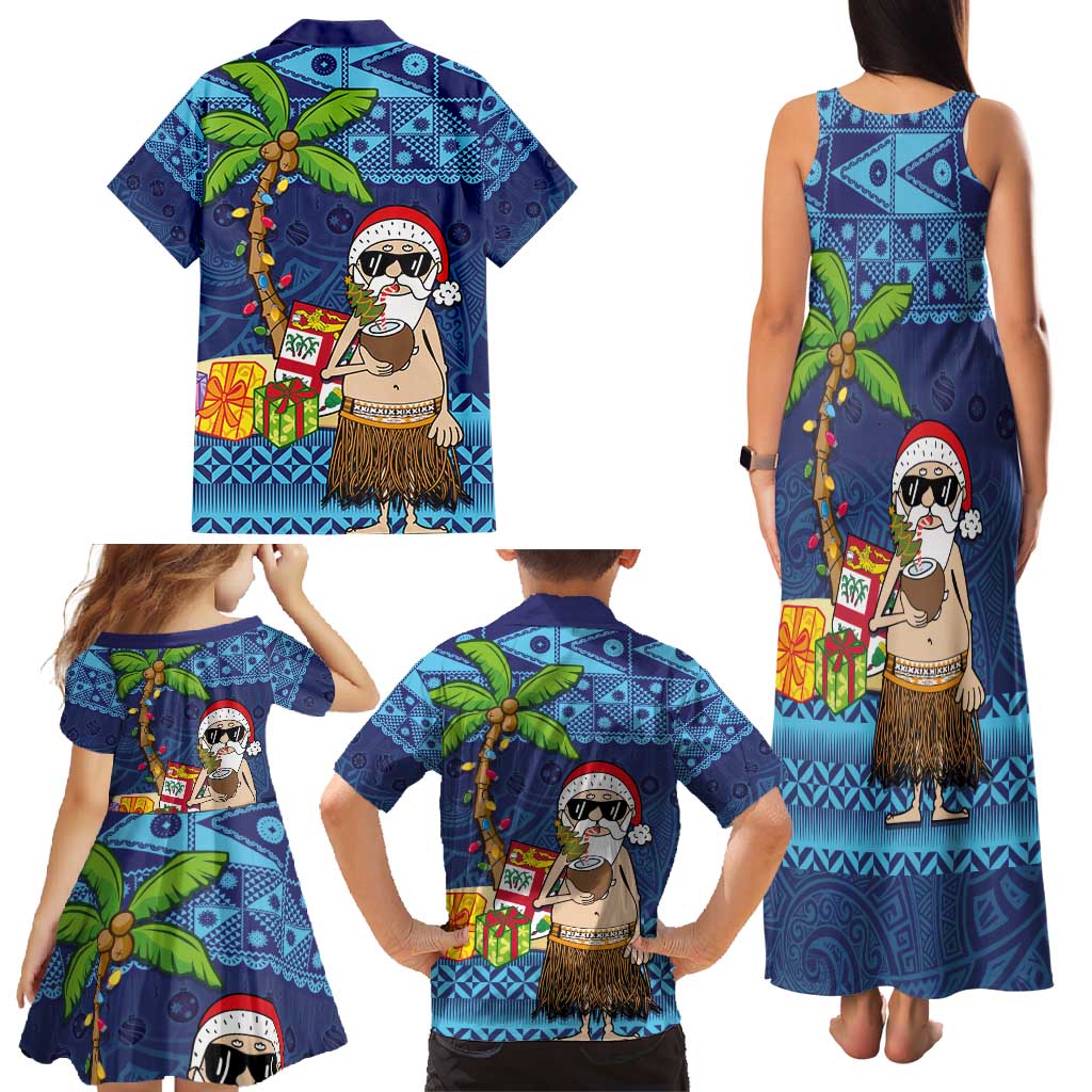 The Funny Santa Wears Sulu Christmas Family Matching Tank Maxi Dress and Hawaiian Shirt Fijian Christmas Palm Tree With Masi Art Tattoo LT03 - Polynesian Pride