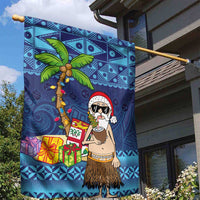 The Funny Santa Wears Sulu Christmas Garden Flag Fijian Christmas Palm Tree With Masi Art Tattoo LT03 - Polynesian Pride