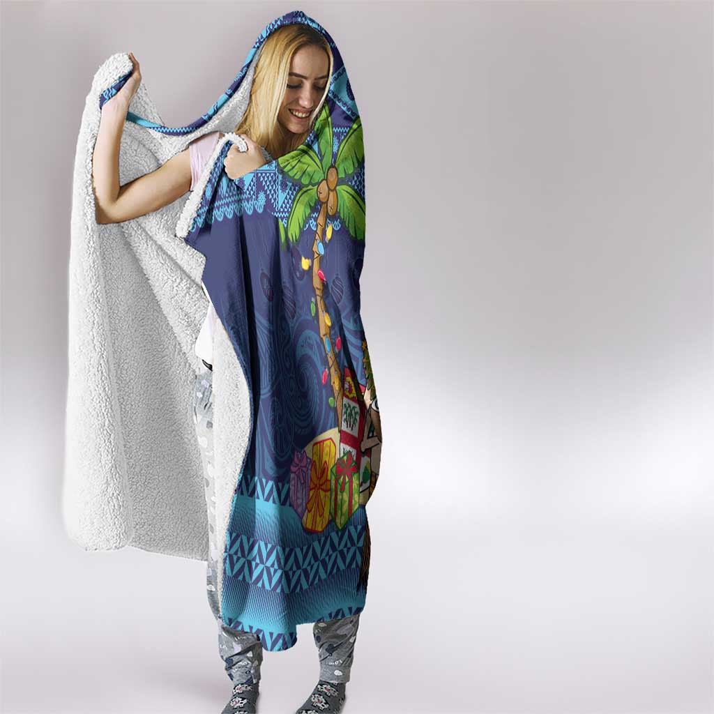 The Funny Santa Wears Sulu Christmas Hooded Blanket Fijian Christmas Palm Tree With Masi Art Tattoo LT03 - Polynesian Pride