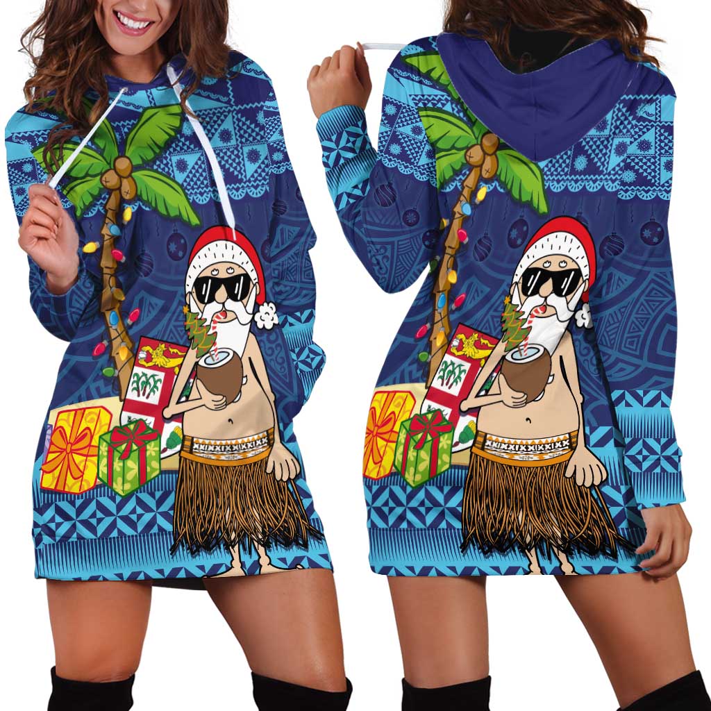 The Funny Santa Wears Sulu Christmas Hoodie Dress Fijian Christmas Palm Tree With Masi Art Tattoo LT03 - Polynesian Pride