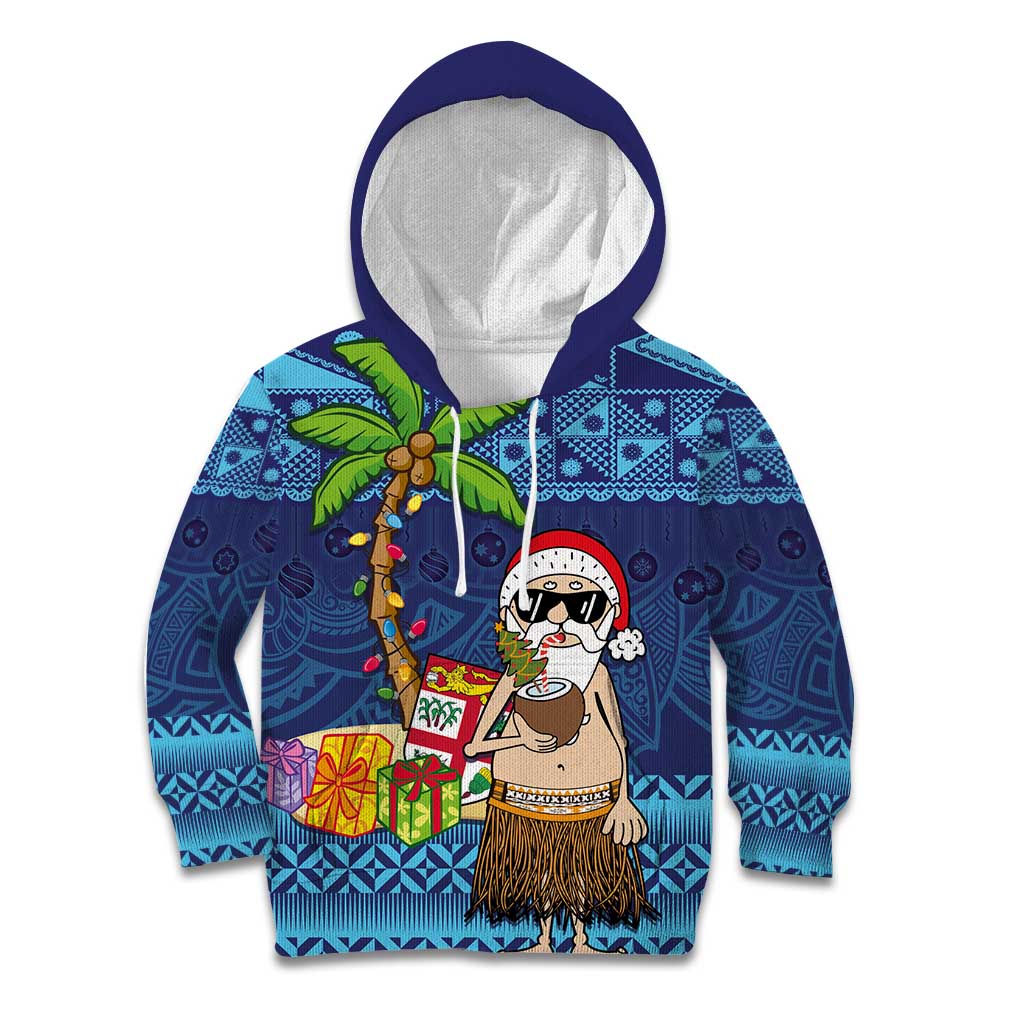 The Funny Santa Wears Sulu Christmas Kid Hoodie Fijian Christmas Palm Tree With Masi Art Tattoo LT03 Hoodie Blue - Polynesian Pride