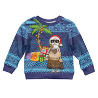 The Funny Santa Wears Sulu Christmas Kid Ugly Christmas Sweater Fijian Christmas Palm Tree With Masi Art Tattoo LT03 Kid Blue - Polynesian Pride