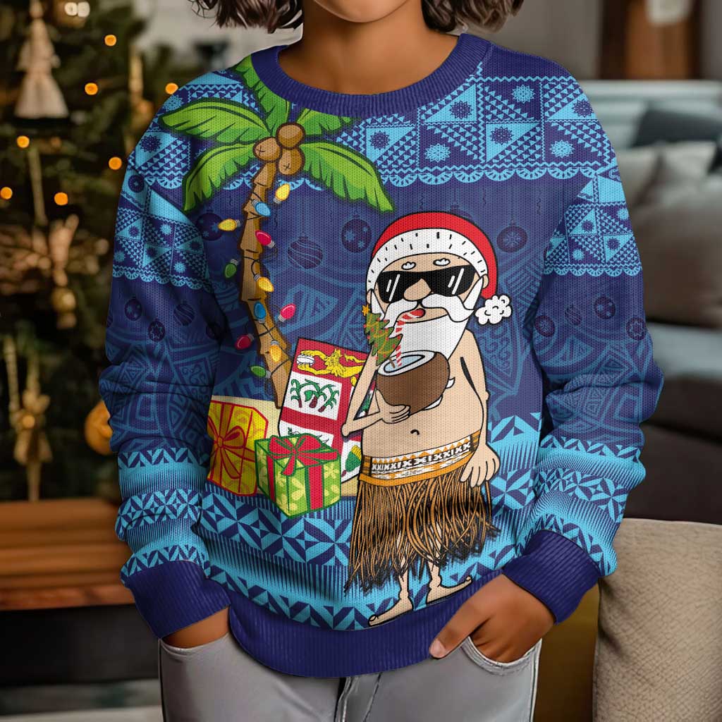 The Funny Santa Wears Sulu Christmas Kid Ugly Christmas Sweater Fijian Christmas Palm Tree With Masi Art Tattoo LT03 - Polynesian Pride